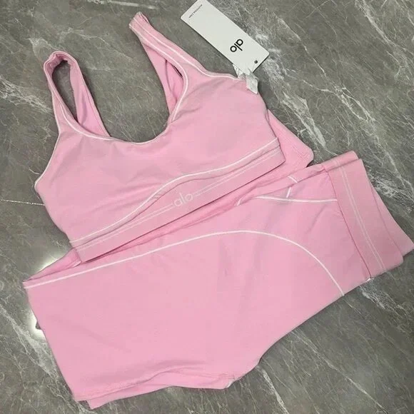 ALO Yoga Pink Legging and Sports Bra Set - Picture 2 of 5
